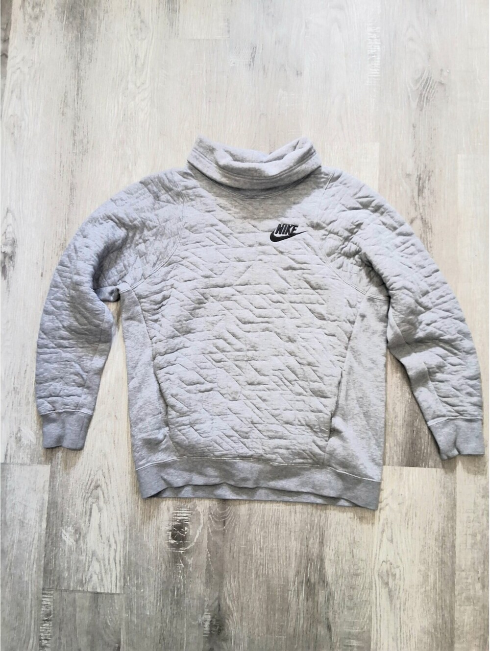Nike Sportswear Women's XS Gray Quilted Logo Funnel Neck Grey Sweatshirt Sweater